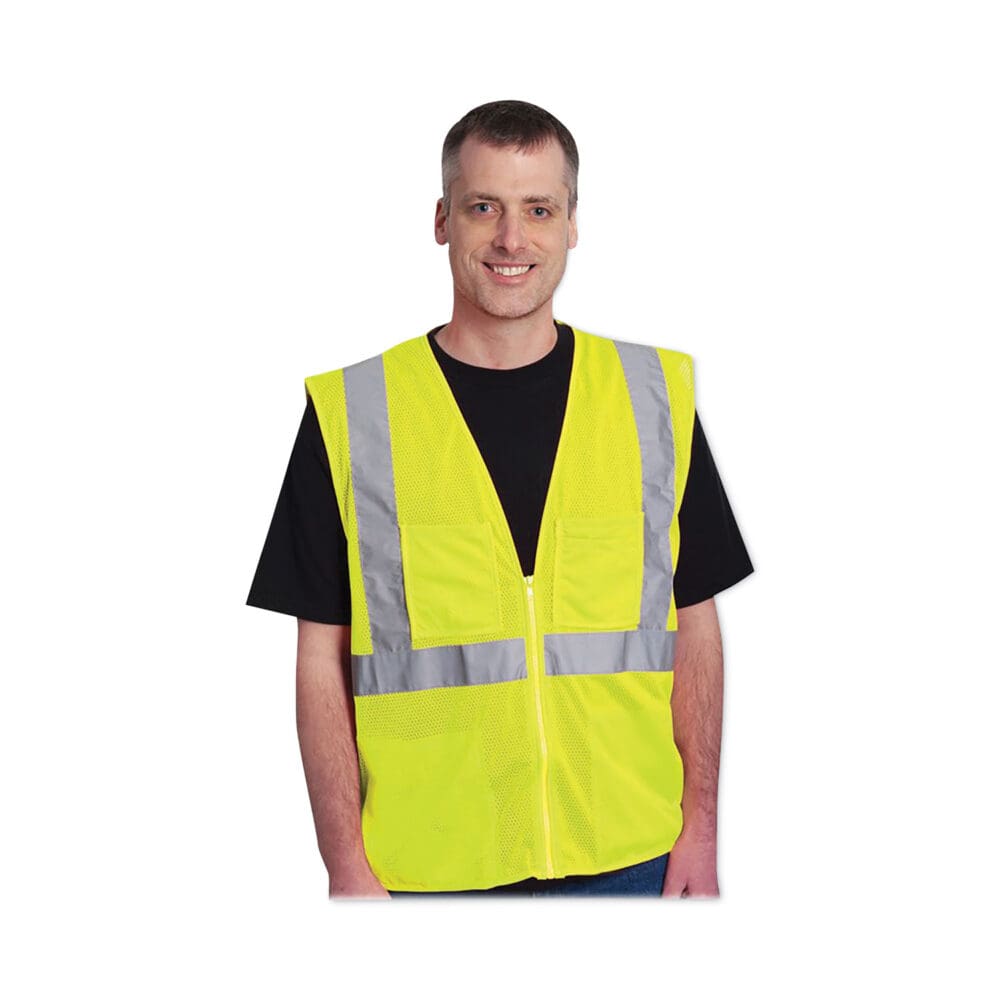 ANSI Class 2 Four Pocket Zipper Safety Vest, Polyester Mesh, 2X-Large, Hi-Viz Lime Yellow - Image 3