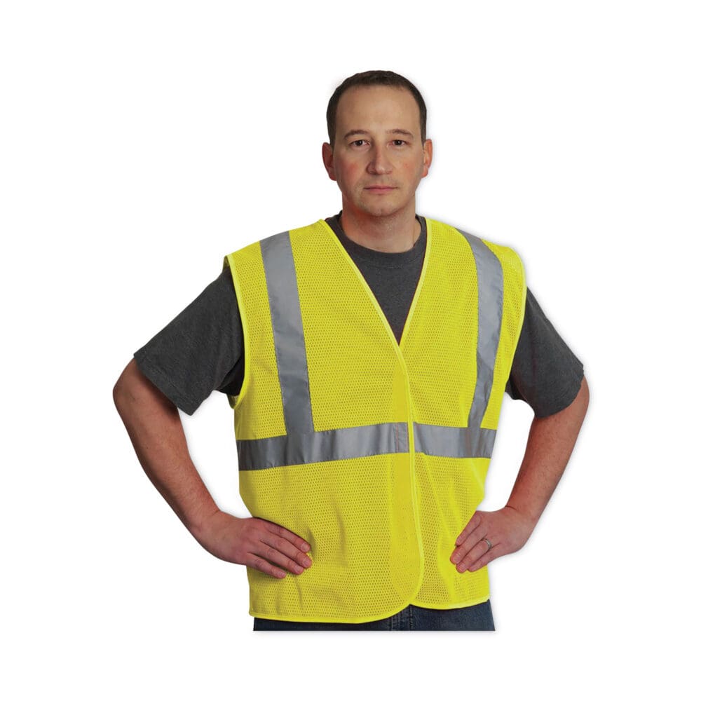ANSI Class 2 Four Pocket Zipper Safety Vest, Polyester Mesh, 3X-Large, Hi-Viz Lime Yellow - Image 2