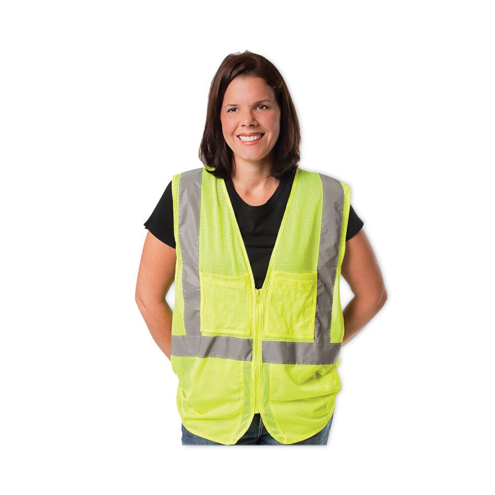 ANSI Class 2 Two-Pocket Zipper Mesh Safety Vest, 2X-Large, Hi-Viz Lime Yellow - Image 4
