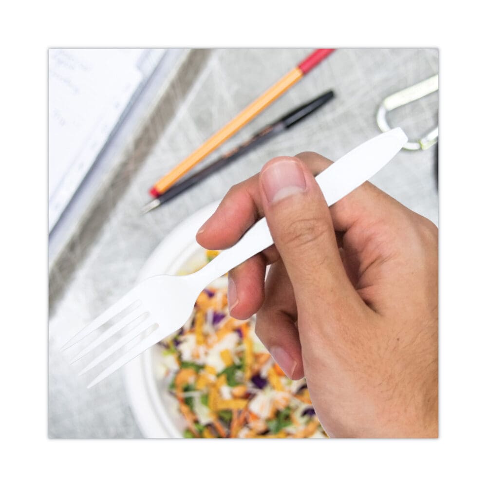 Impress Heavyweight Full-Length Polystyrene Cutlery, Fork, White, 1,000/Carton - Image 4