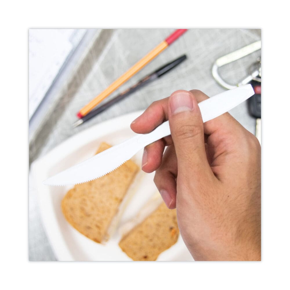 Impress Heavyweight Full-Length Polystyrene Cutlery, Knife, White, 1,000/Carton - Image 4