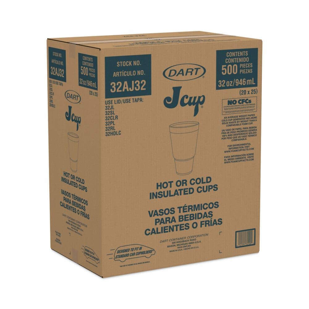 Foam Drink Cups, 32 oz, Tapered Bottom, White, 25/Bag, 20 Bags/Carton - Image 5
