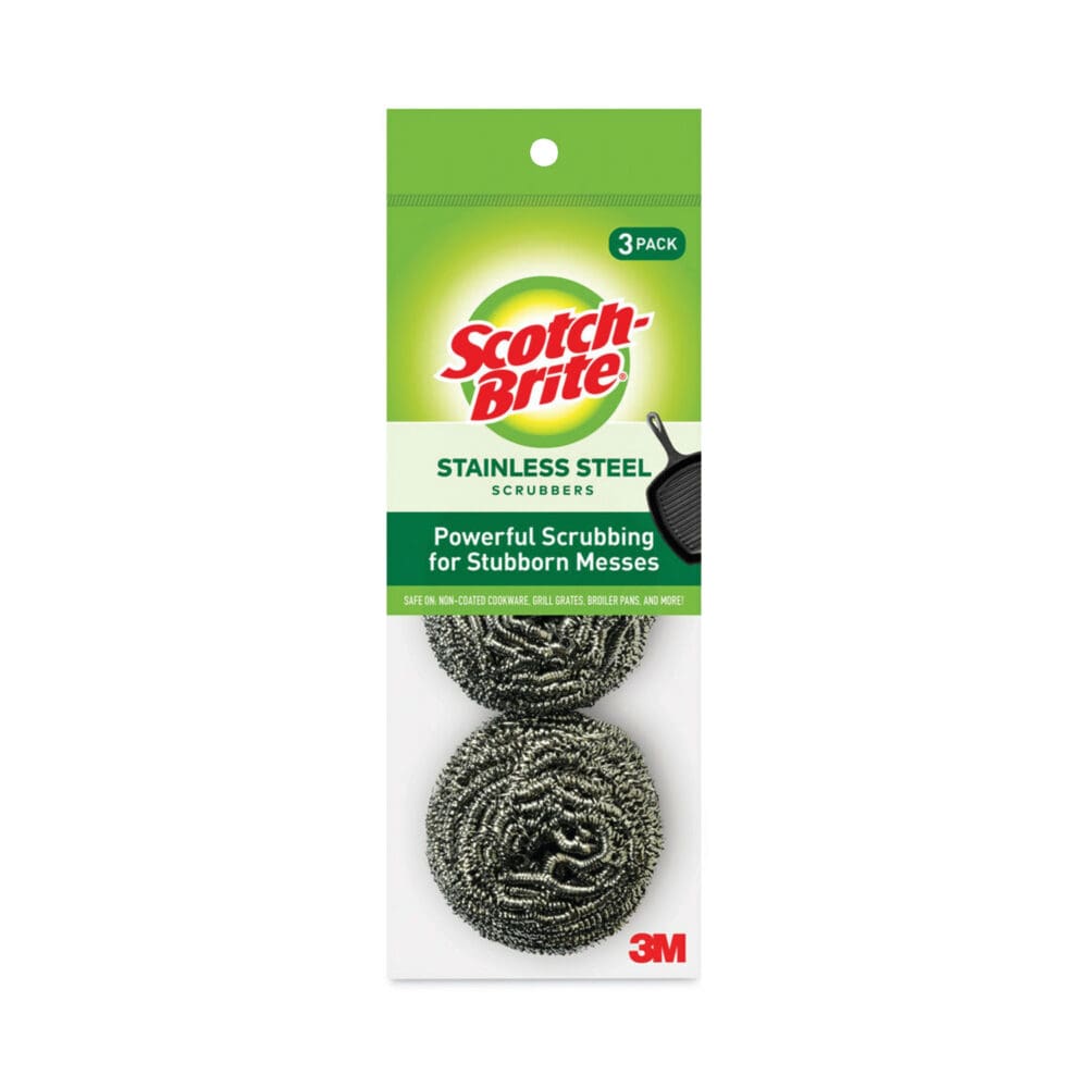 Metal Scrubbing Pads, 2.25 x 2.75, Silver, 3/Pack, 8 Packs/Carton - Image 8