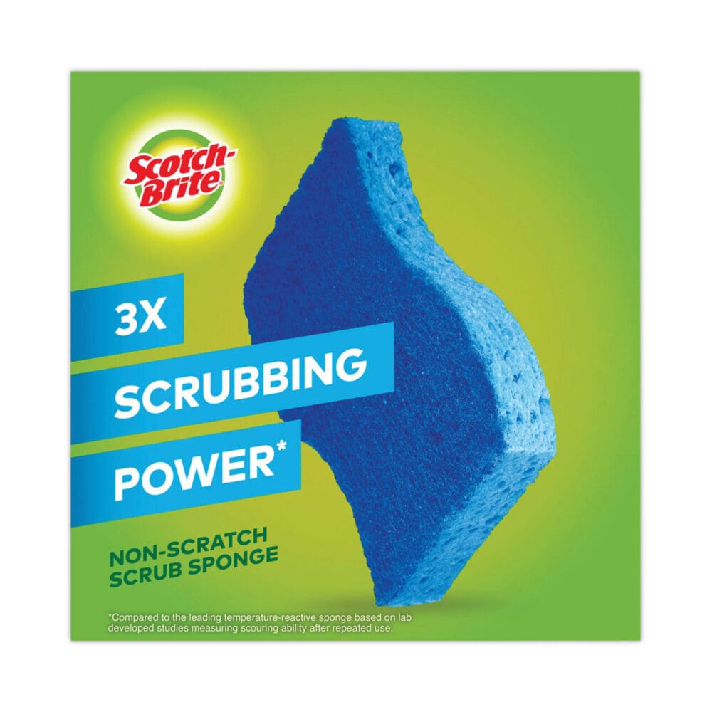 Non-Scratch Multi-Purpose Scrub Sponge, 4.4 x 2.6, 0.8" Thick, Blue, 9/Pack - Image 3