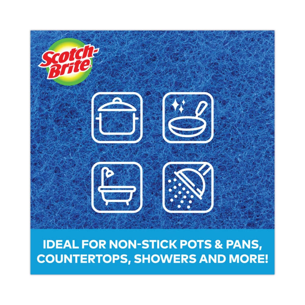 Non-Scratch Scour Pads, Size 3 x 6, Blue, 10/Carton - Image 3
