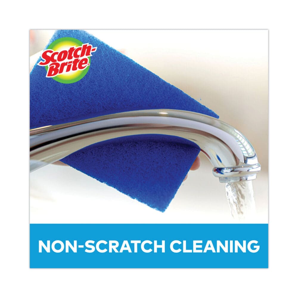 Non-Scratch Scour Pads, Size 3 x 6, Blue, 10/Carton - Image 5