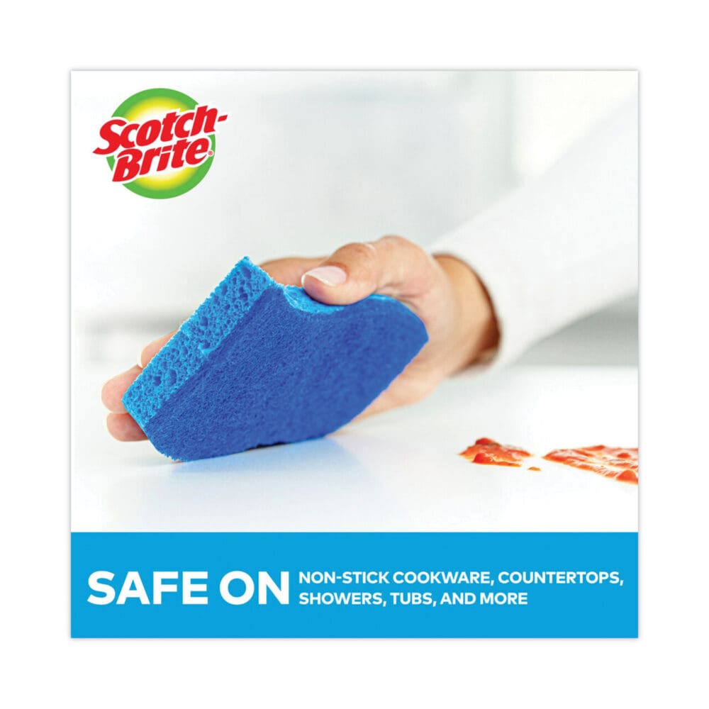 Non-Scratch Multi-Purpose Scrub Sponge, 4.4 x 2.6, 0.8" Thick, Blue, 3/Pack - Image 4