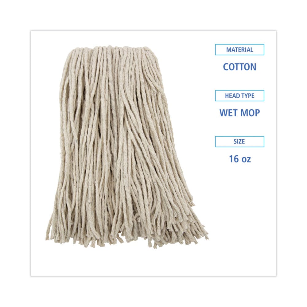 Premium Cut-End Wet Mop Heads, Cotton, 16oz, White, 12/Carton - Image 9