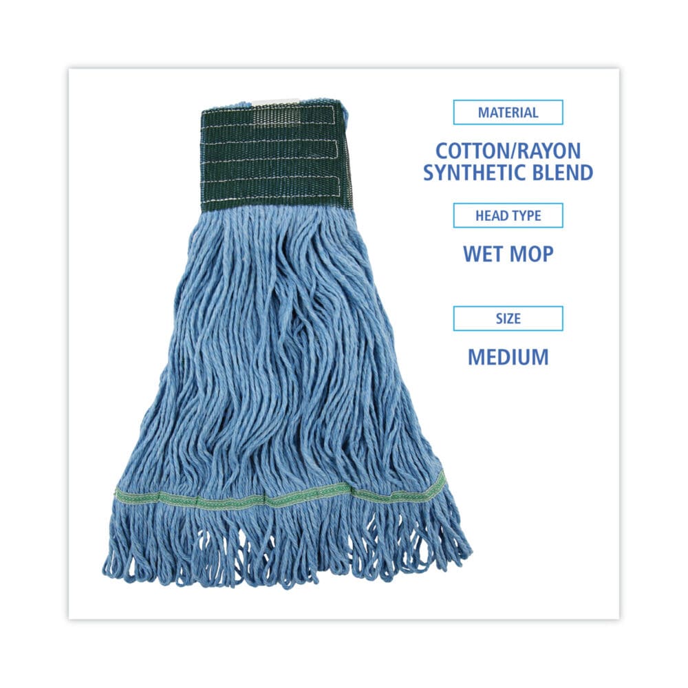 Looped End Mop Kit, Medium Blue Cotton/Rayon/Synthetic Head, 60" Yellow Metal/Polypropylene Handle - Image 9