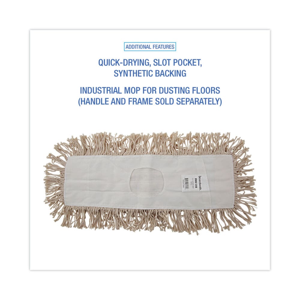 Industrial Dust Mop Head, Hygrade Cotton, 18w x 5d, White - Image 2