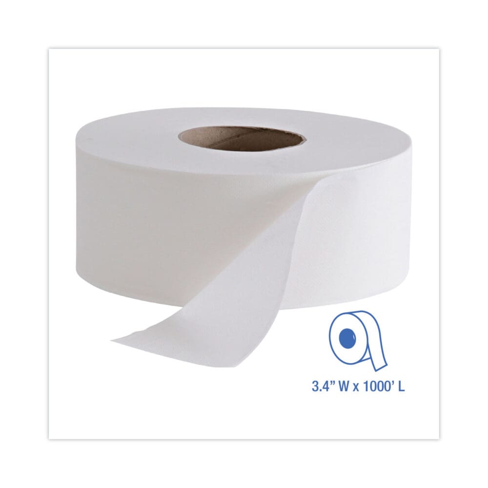 Jumbo Roll Bathroom Tissue, Septic Safe, 2-Ply, White, 3.4" x 1,000 ft, 12 Rolls/Carton - Image 6