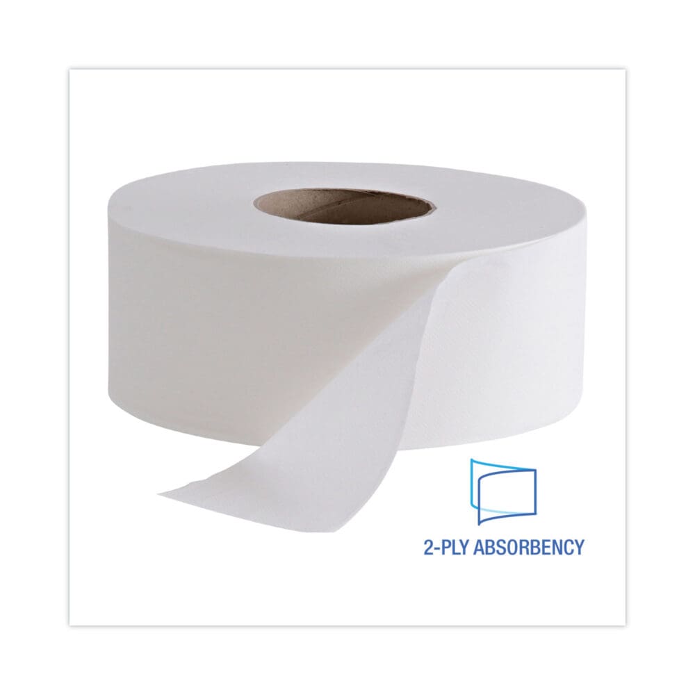 Jumbo Roll Bathroom Tissue, Septic Safe, 2-Ply, White, 3.4" x 1,000 ft, 12 Rolls/Carton - Image 2
