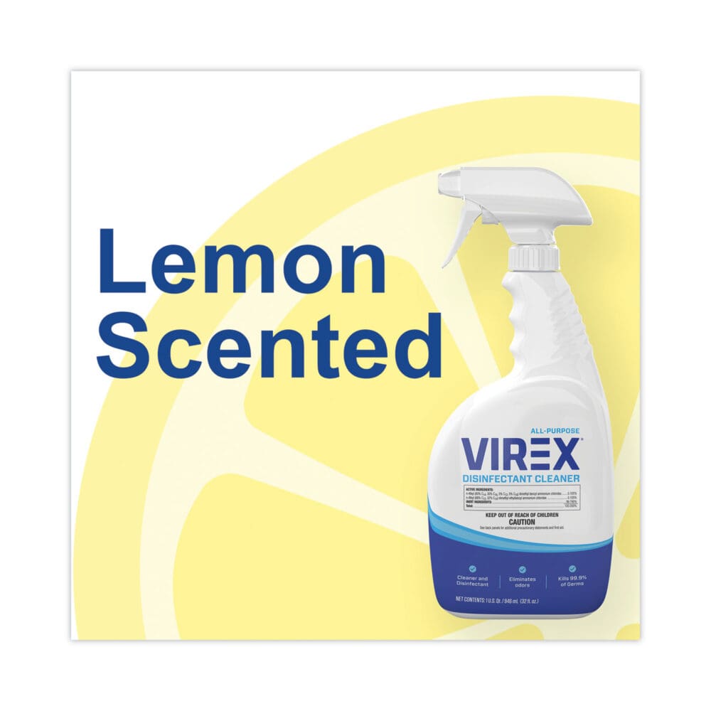 Virex All-Purpose Disinfectant Cleaner, Lemon Scent, 32 oz Spray Bottle, 4/Carton - Image 5