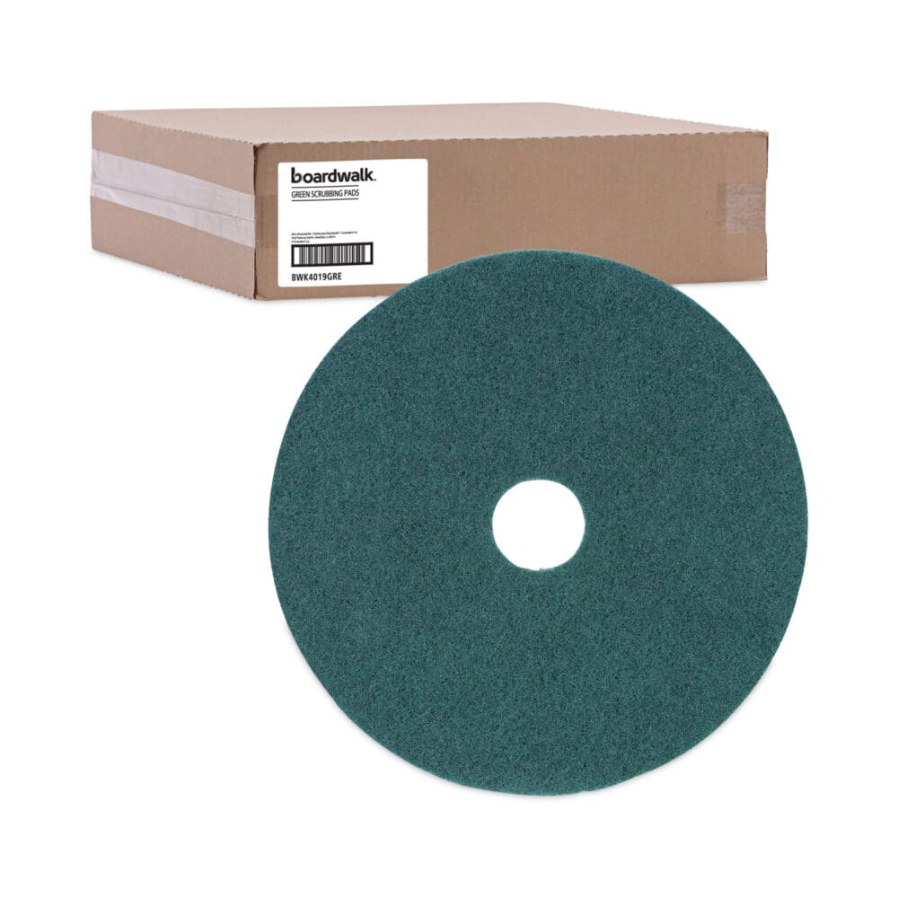 Heavy-Duty Scrubbing Floor Pads, 19" Diameter, Green, 5/Carton - Image 4