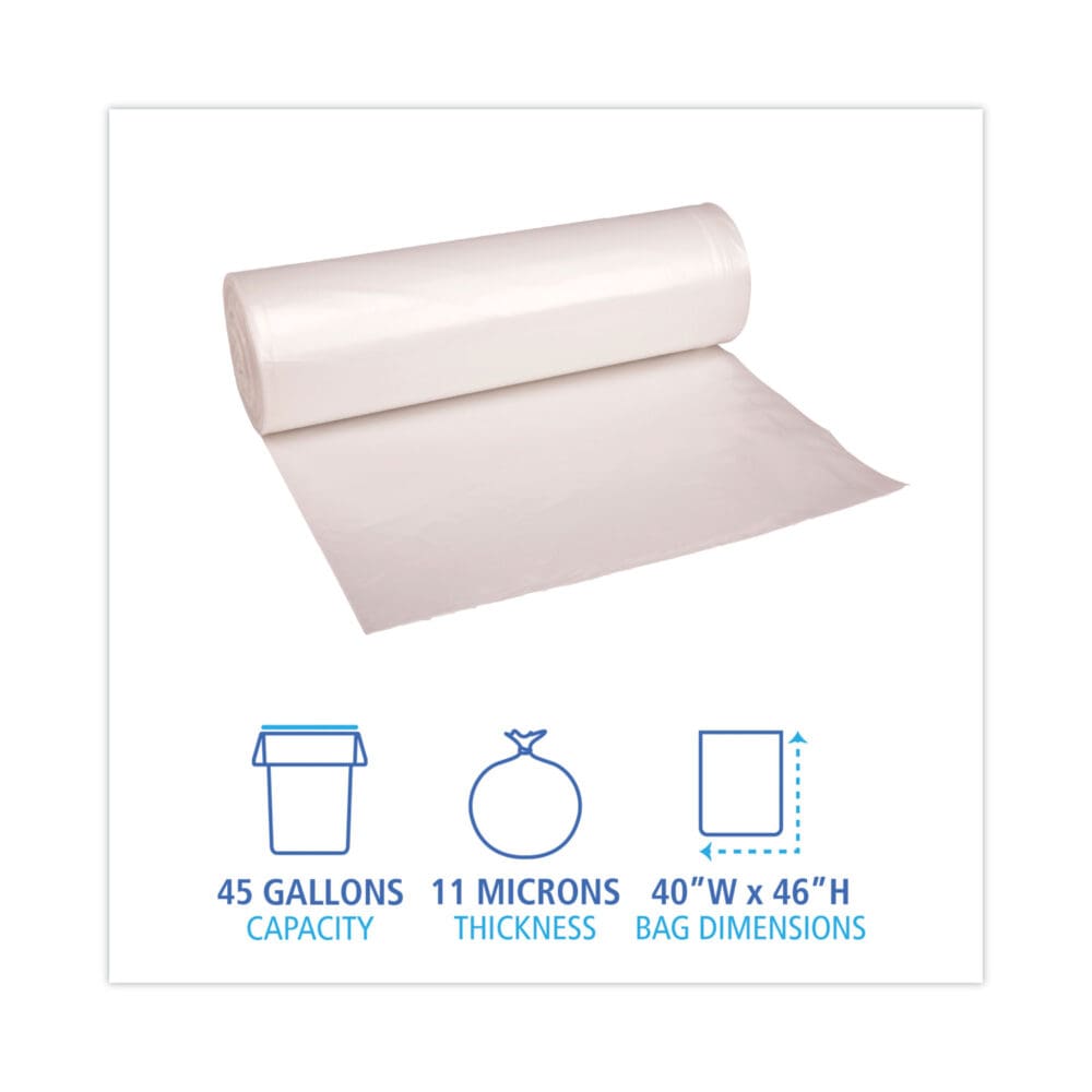 High-Density Can Liners, 45 gal, 11 mic, 40" x 46", Natural, 25 Bags/Roll, 10 Rolls/Carton - Image 7