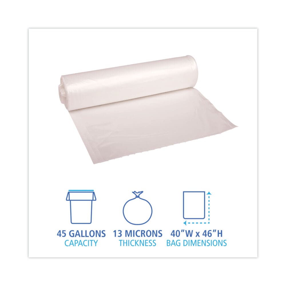 High-Density Can Liners, 45 gal, 13 mic, 40" x 46", Natural, 25 Bags/Roll, 10 Rolls/Carton - Image 7