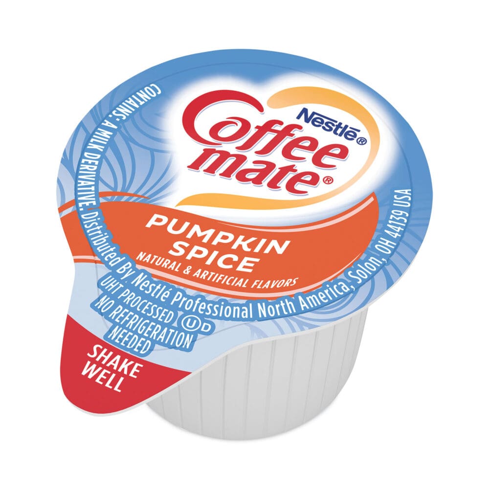 Liquid Coffee Creamer, Pumpkin Spice, 0.38 oz Mini Cups, 50/Box, 4 Boxes/Carton, 200 Total/Carton - Image 2