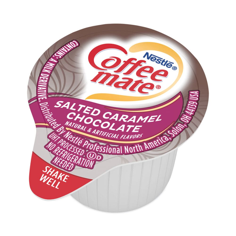 Liquid Coffee Creamer, Salted Caramel Chocolate, 0.38 oz Mini Cups, 50/Box, 4 Boxes/Carton, 200 Total/Carton - Image 2