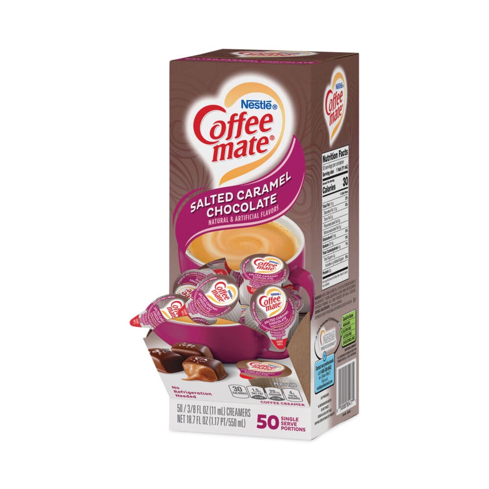 Liquid Coffee Creamer, Salted Caramel Chocolate, 0.38 oz Mini Cups, 50/Box, 4 Boxes/Carton, 200 Total/Carton - Image 7