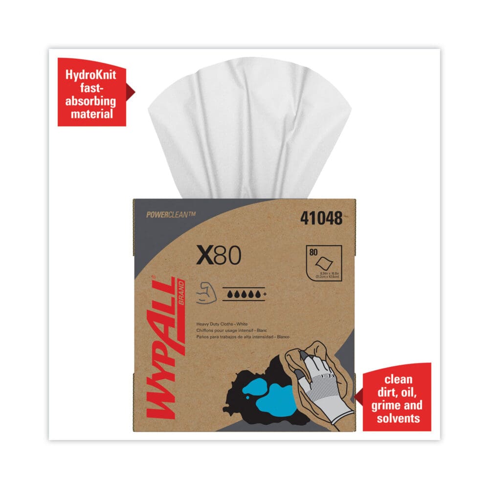 X80 Cloths, HYDROKNIT, POP-UP Box, 8.34 x 16.8, White, 80/Box, 5 Boxes/Carton - Image 3