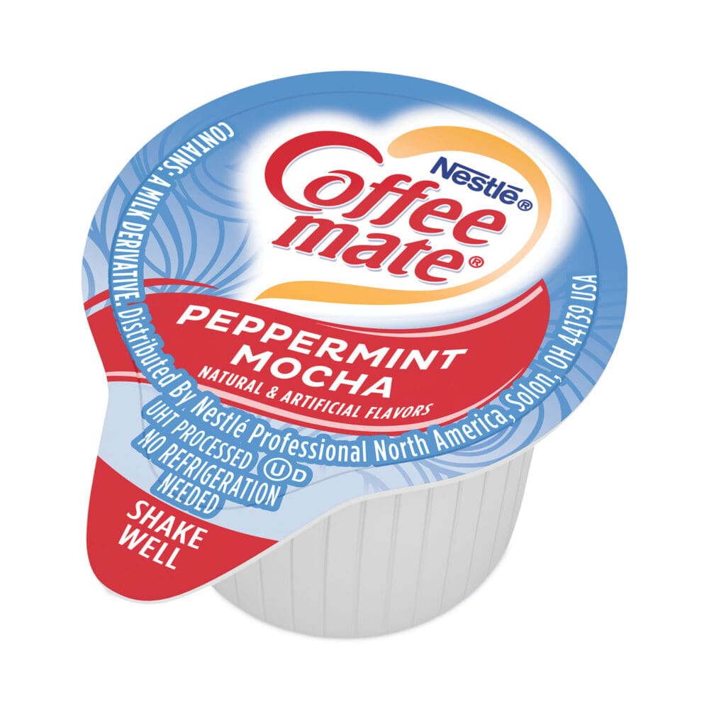 Liquid Coffee Creamer, Peppermint Mocha, 0.38 oz Mini Cups, 50/Box, 4 Boxes/Carton, 200 Total/Carton - Image 2