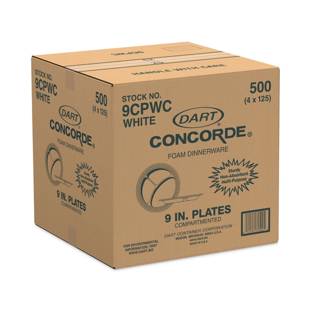 Concorde Non-Laminated Foam Plate, 3-Compartment, 9" dia, 125/Pack, 4 Packs/Carton - Image 3