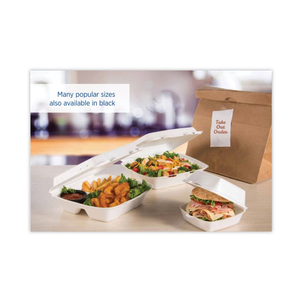 Insulated Foam Hinged Lid Containers, 1-Compartment, 9 x 9.4 x 3, White, 200/Pack, 2 Packs/Carton - Image 5