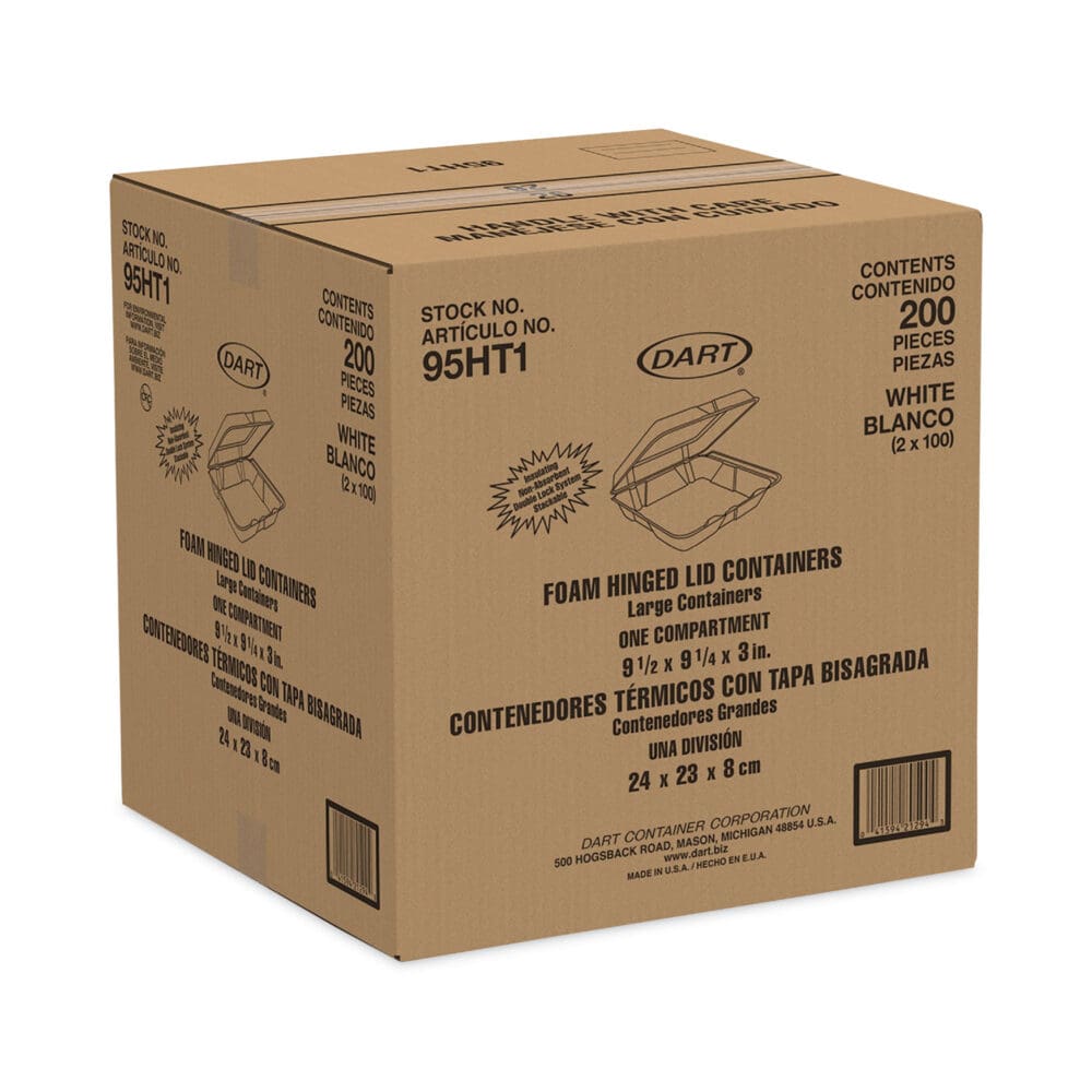 Insulated Foam Hinged Lid Containers, 1-Compartment, 9.3 x 9.5 x 3, White, 200/Pack, 2 Packs/Carton - Image 2