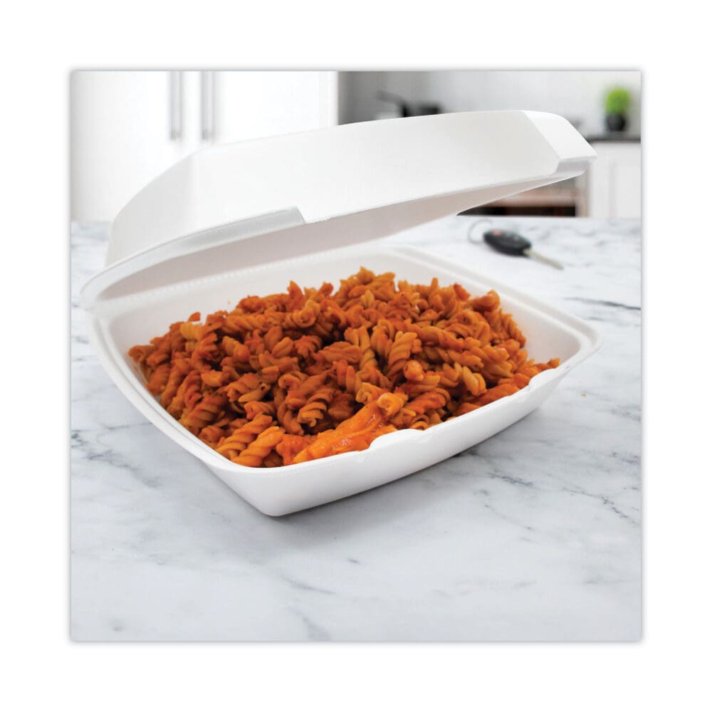 Insulated Foam Hinged Lid Containers, 1-Compartment, 7.9 x 8.4 x 3.3, White, 200/Pack, 2 Packs/Carton - Image 5