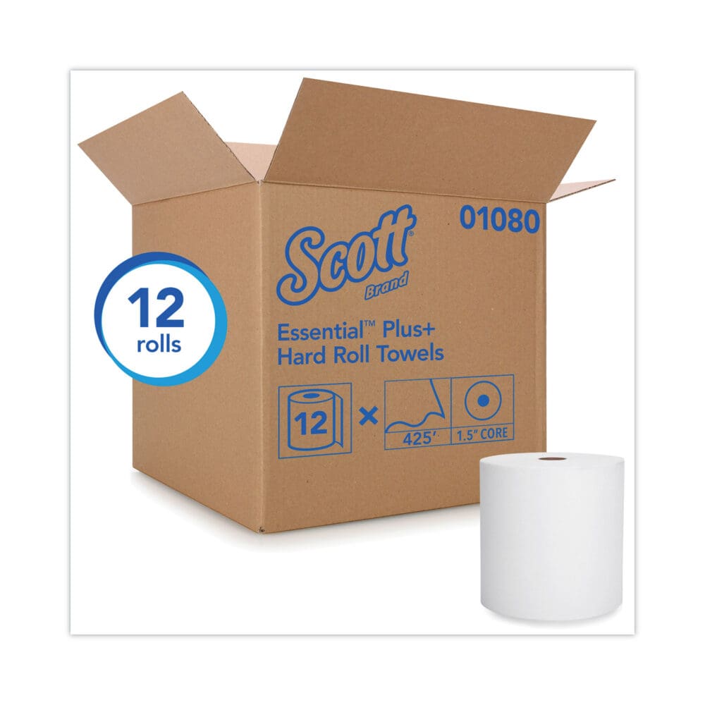 Hard Roll Paper Towels with Premium Absorbency Pockets, 1-Ply, 8" x 425 ft, 1.5" Core, White, 12 Rolls/Carton - Image 3