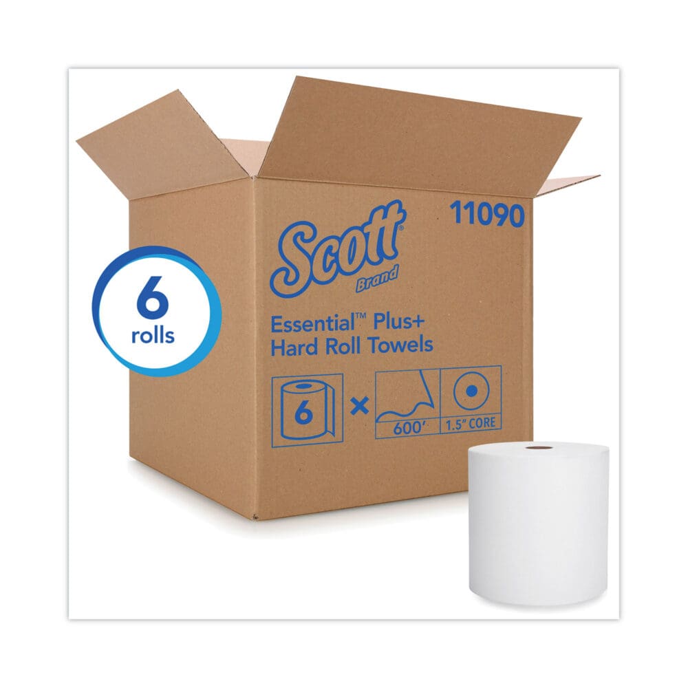 Hard Roll Paper Towels with Premium Absorbency Pockets, 1-Ply, 8" x 600 ft, 1.5" Core, White, 6 Rolls/Carton - Image 5
