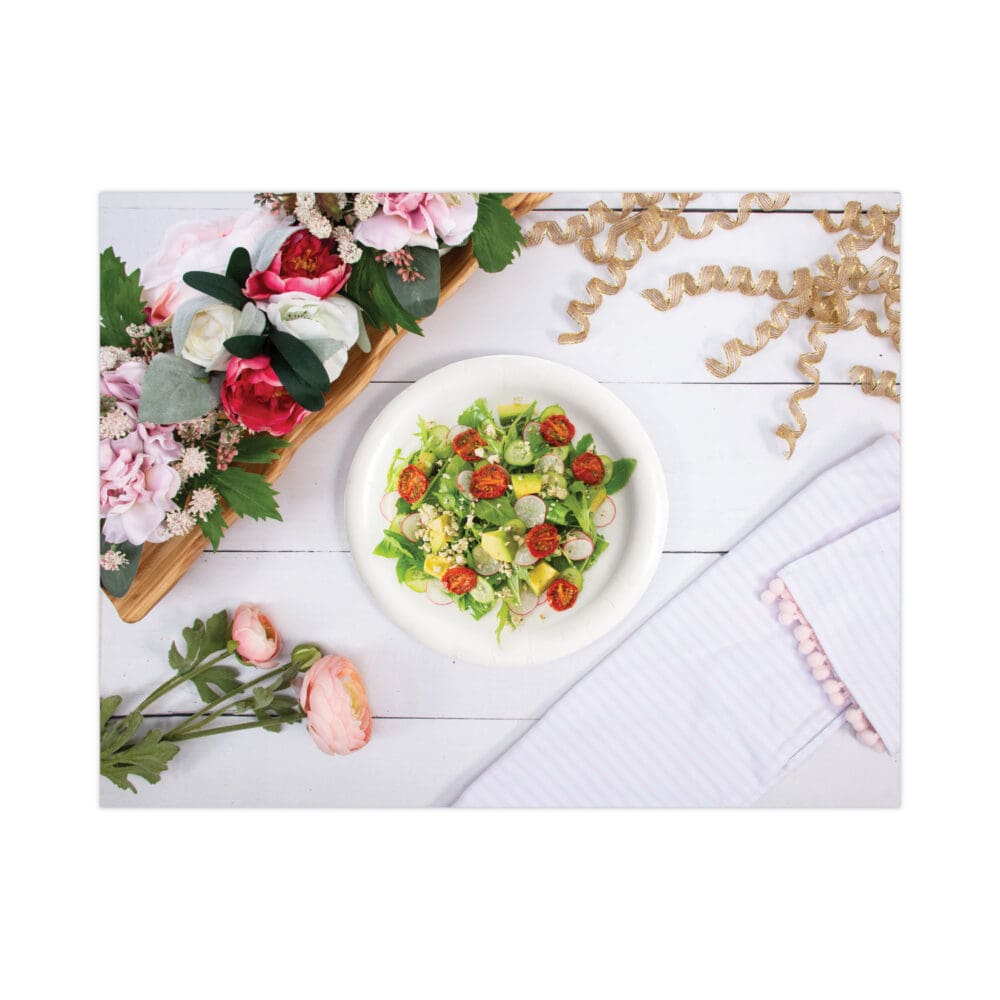 Bare Eco-Forward Clay-Coated Paper Dinnerware, ProPlanet Seal, Plate, 9" dia, White, 500/Carton - Image 3