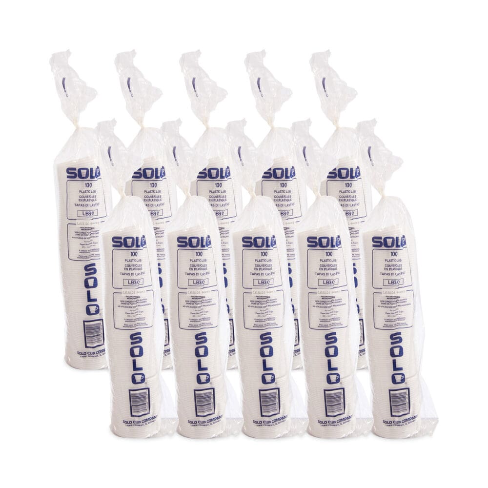 Lift Back and Lock Tab Lids for Paper Cups, Fits 10 oz Cups, White, 100/Sleeve, 10 Sleeves/Carton - Image 3