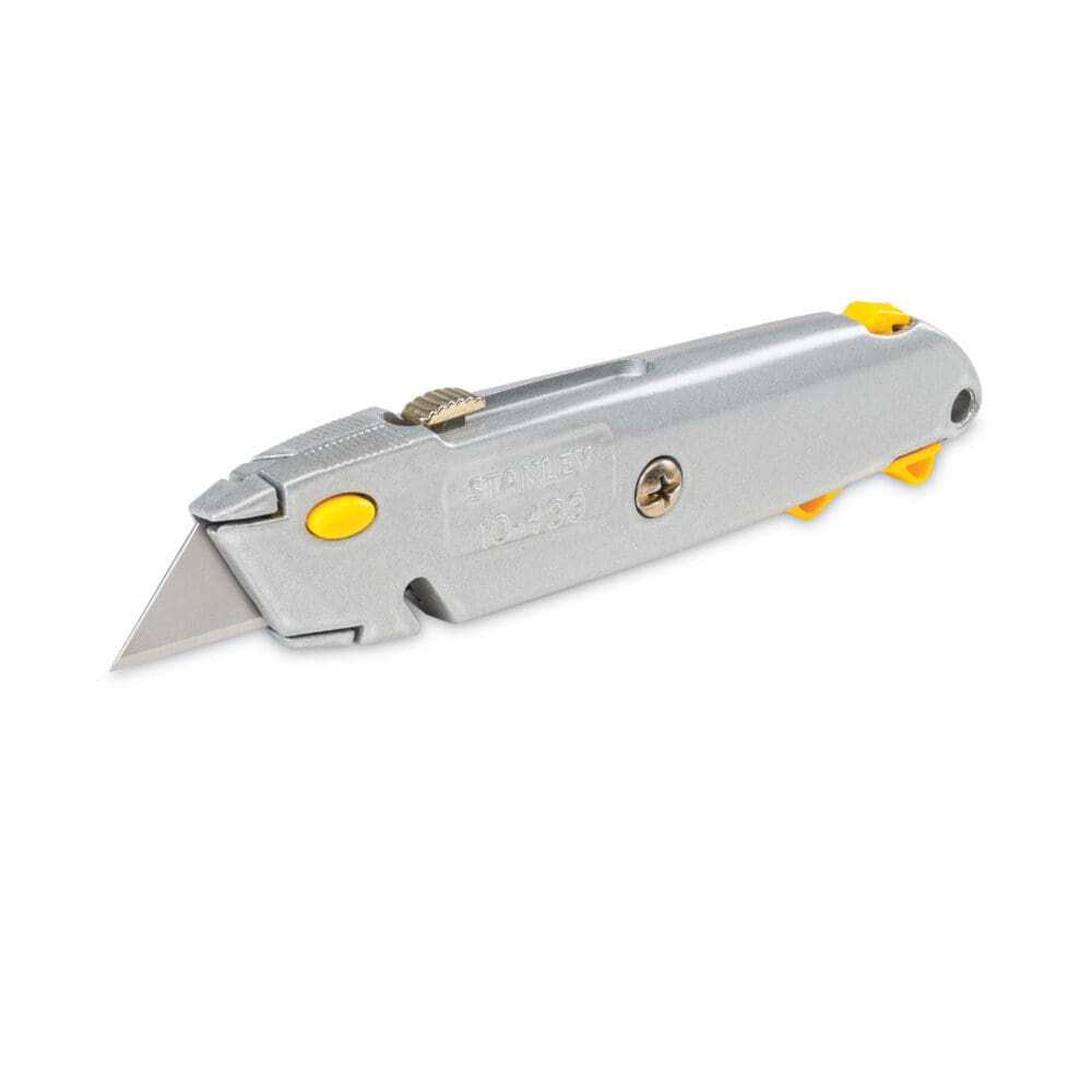 Quick-Change Utility Knife with Twine Cutter and (3) Retractable Blades, 6" Metal Handle, Gray - Image 3