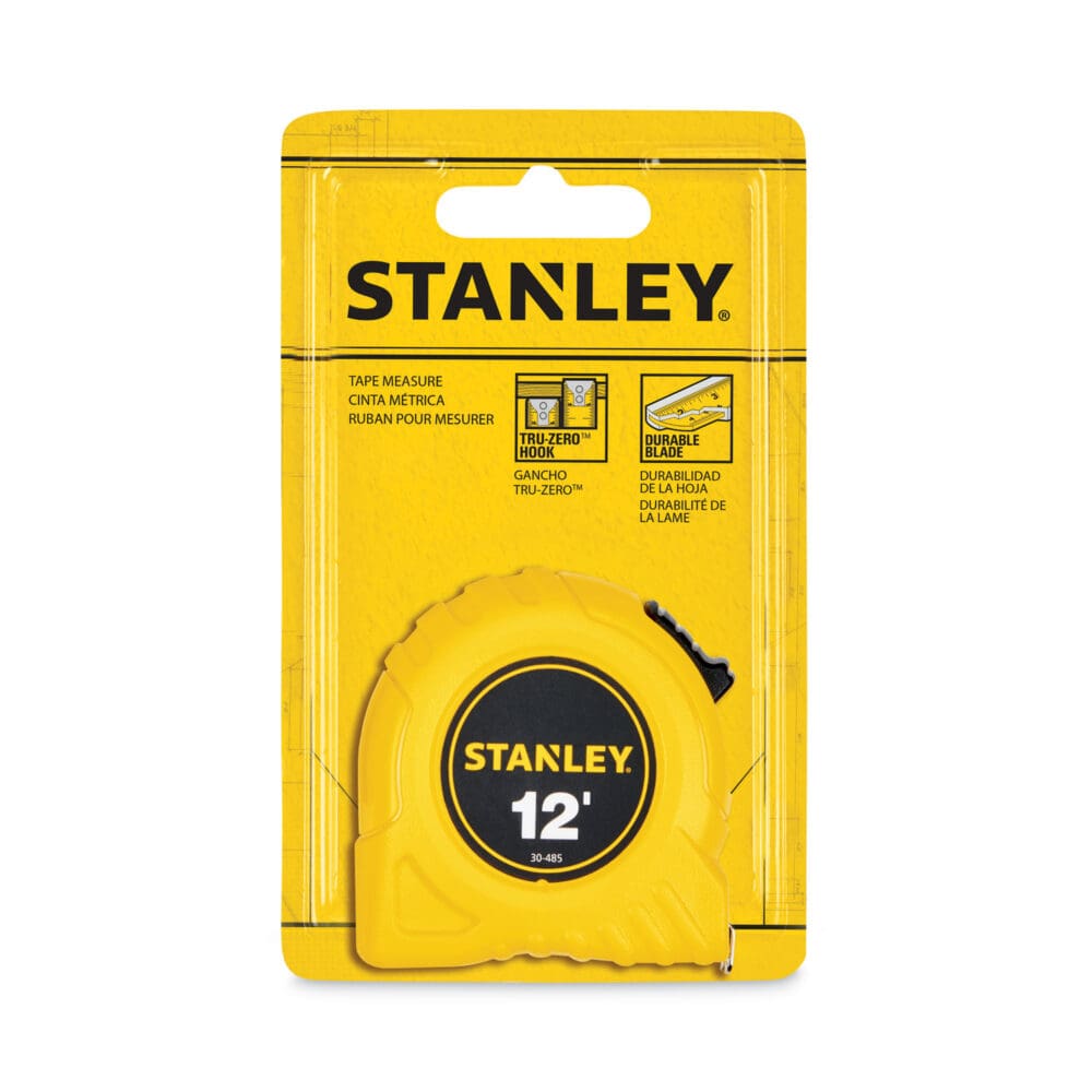Power Return Tape Measure w/Belt Clip, 0. 12ft, Yellow - Image 2