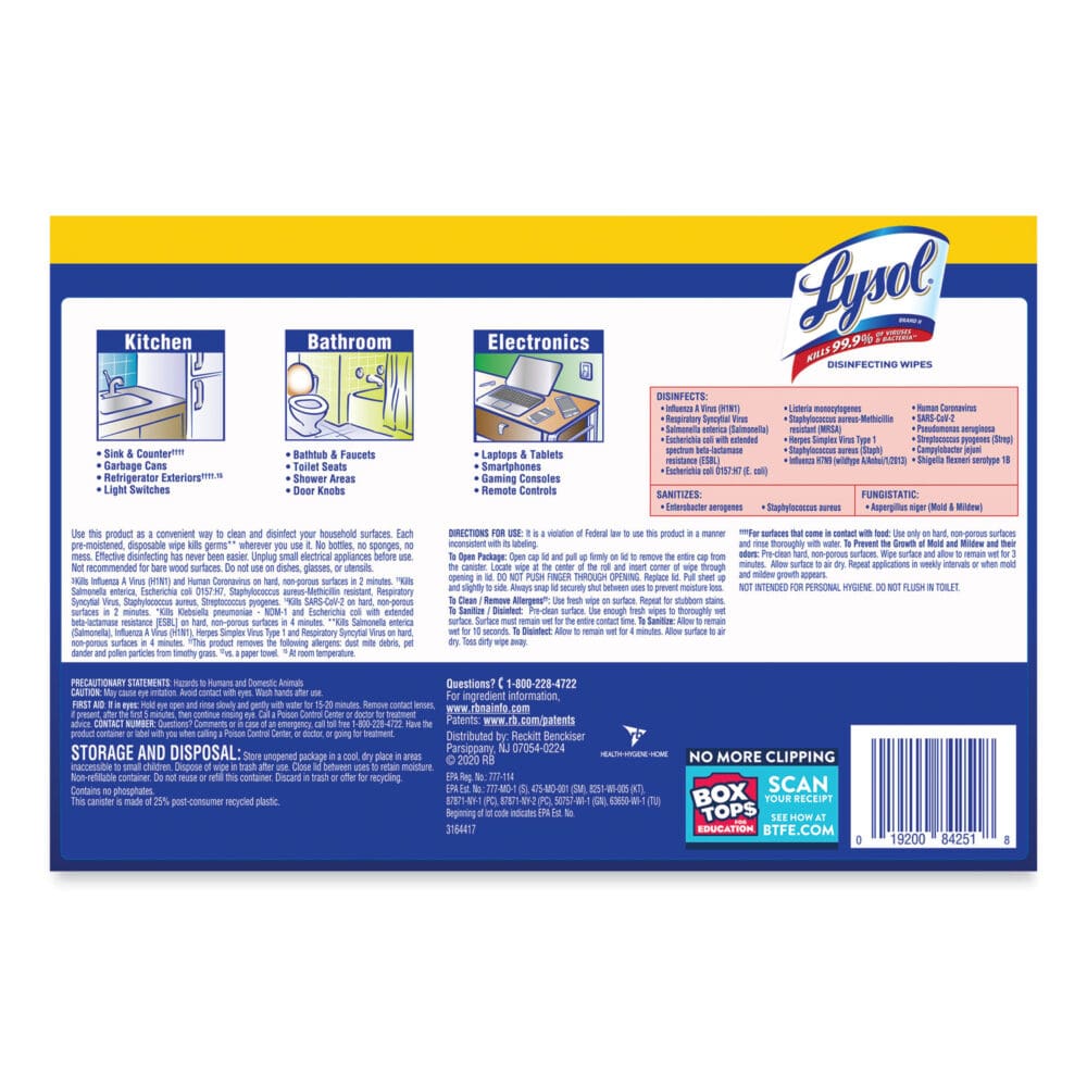 Disinfecting Wipes, 1-Ply, 7 x 7.25, Lemon and Lime Blossom, White, 80 Wipes/Canister, 3 Canisters/Pack, 2 Packs/Carton - Image 6