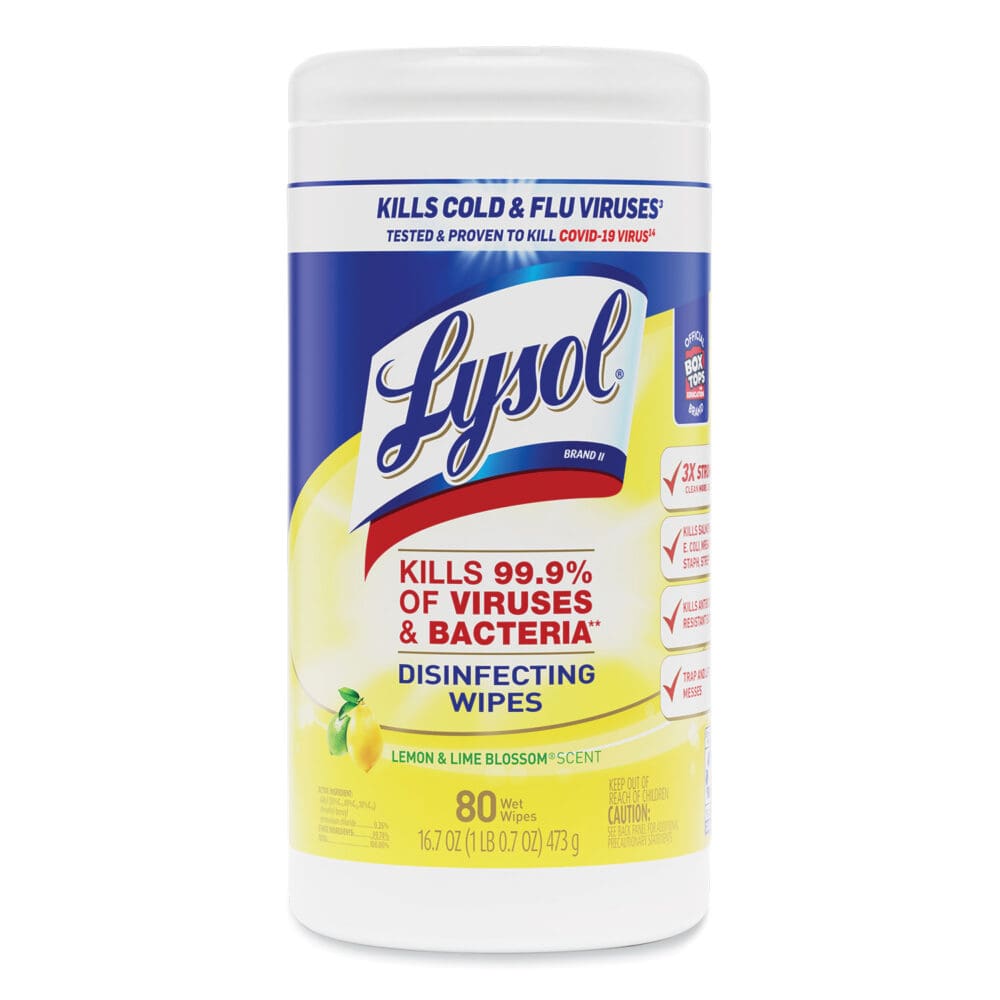 Disinfecting Wipes, 1-Ply, 7 x 7.25, Lemon and Lime Blossom, White, 80 Wipes/Canister - Image 2