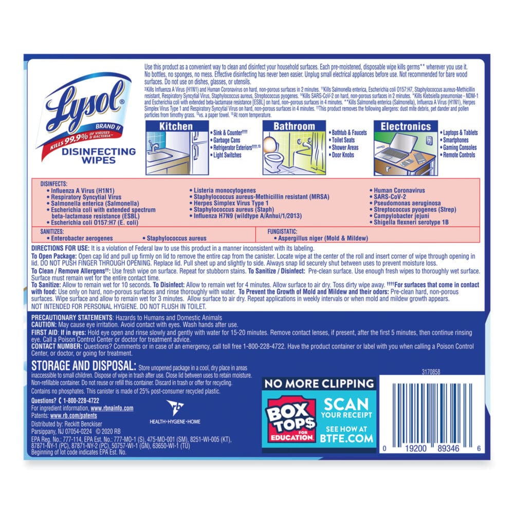 Disinfecting Wipes, 1-Ply, 7 x 7.25, Crisp Linen, White, 80 Wipes/Canister - Image 5