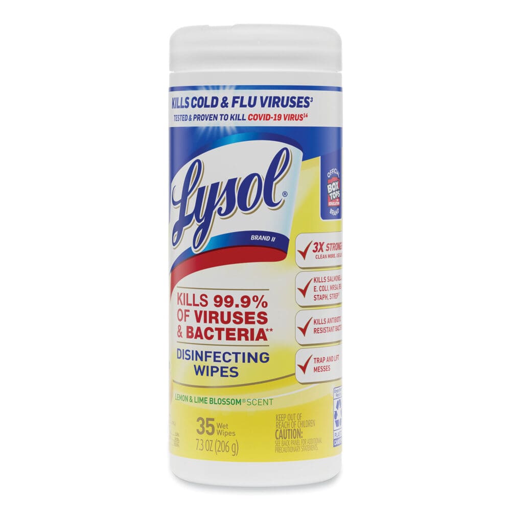 Disinfecting Wipes, 1-Ply, 7 x 7.25, Lemon and Lime Blossom, White, 35 Wipes/Canister - Image 2