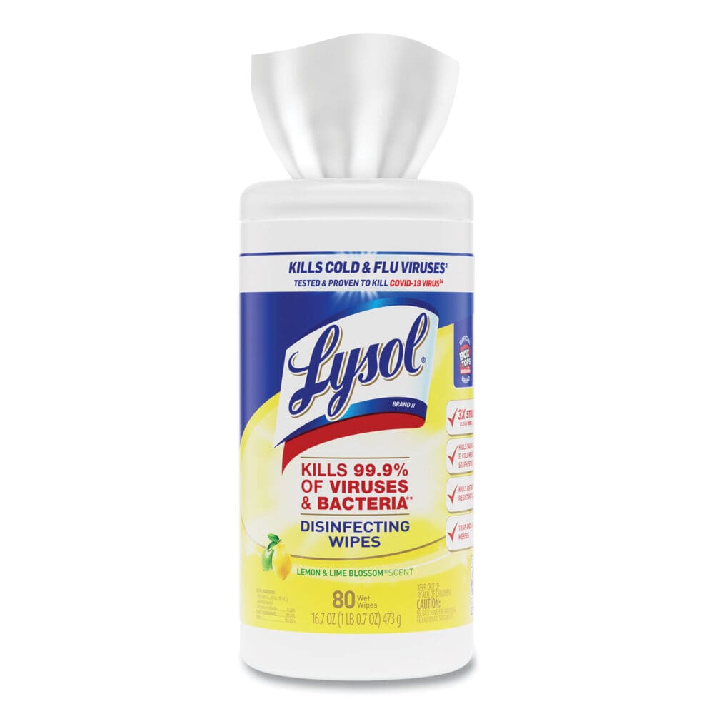 Disinfecting Wipes, 1-Ply, 7 x 7.25, Lemon and Lime Blossom, White, 80 Wipes/Canister, 6 Canisters/Carton - Image 7