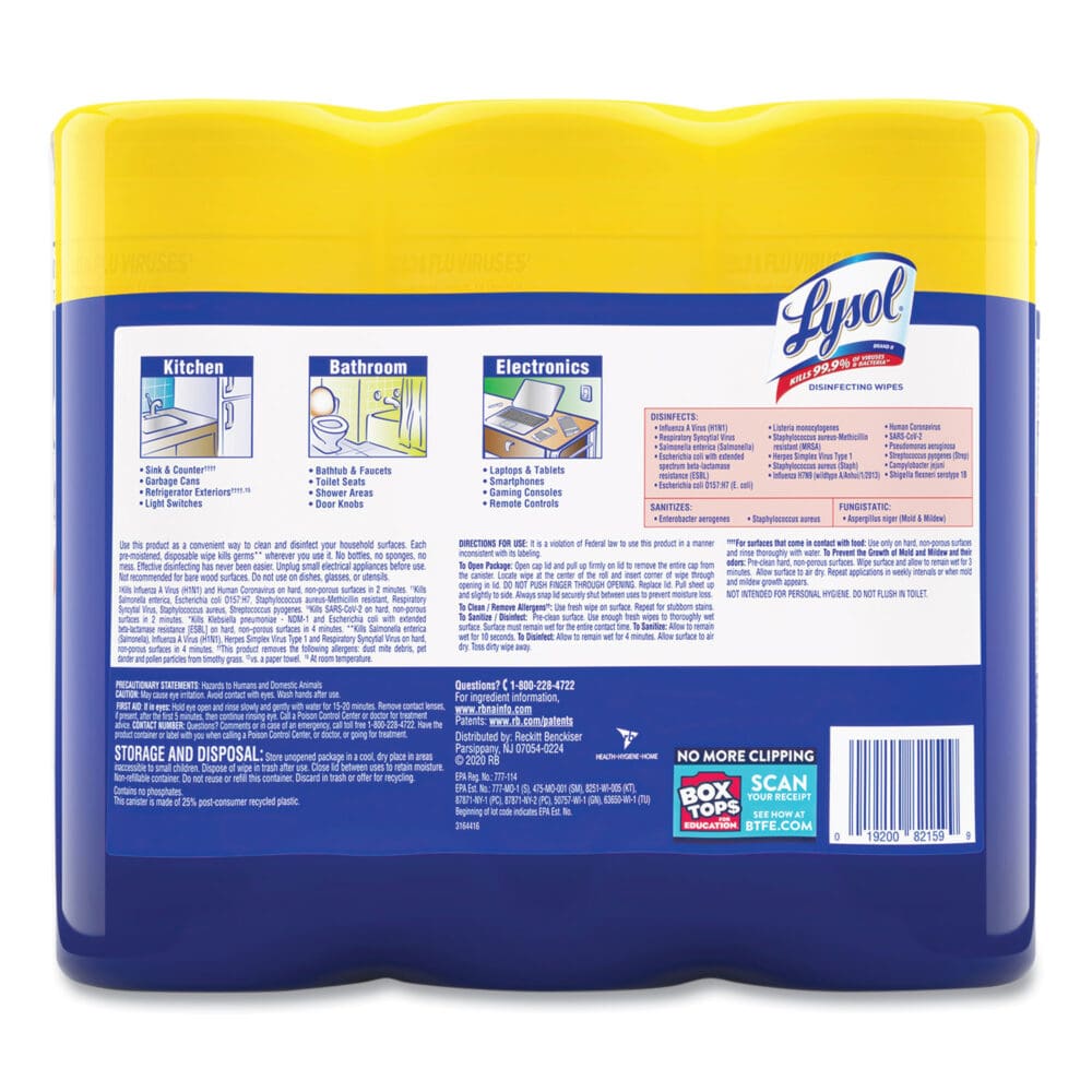 Disinfecting Wipes, 1-Ply, 7 x 7.25, Lemon and Lime Blossom, White, 35 Wipes/Canister, 3 Canisters/Pack, 4 Packs/Carton - Image 4