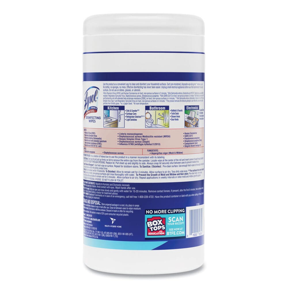 Disinfecting Wipes, 1-Ply, 7 x 7.25, Crisp Linen, White, 80 Wipes/Canister, 6 Canisters/Carton - Image 4