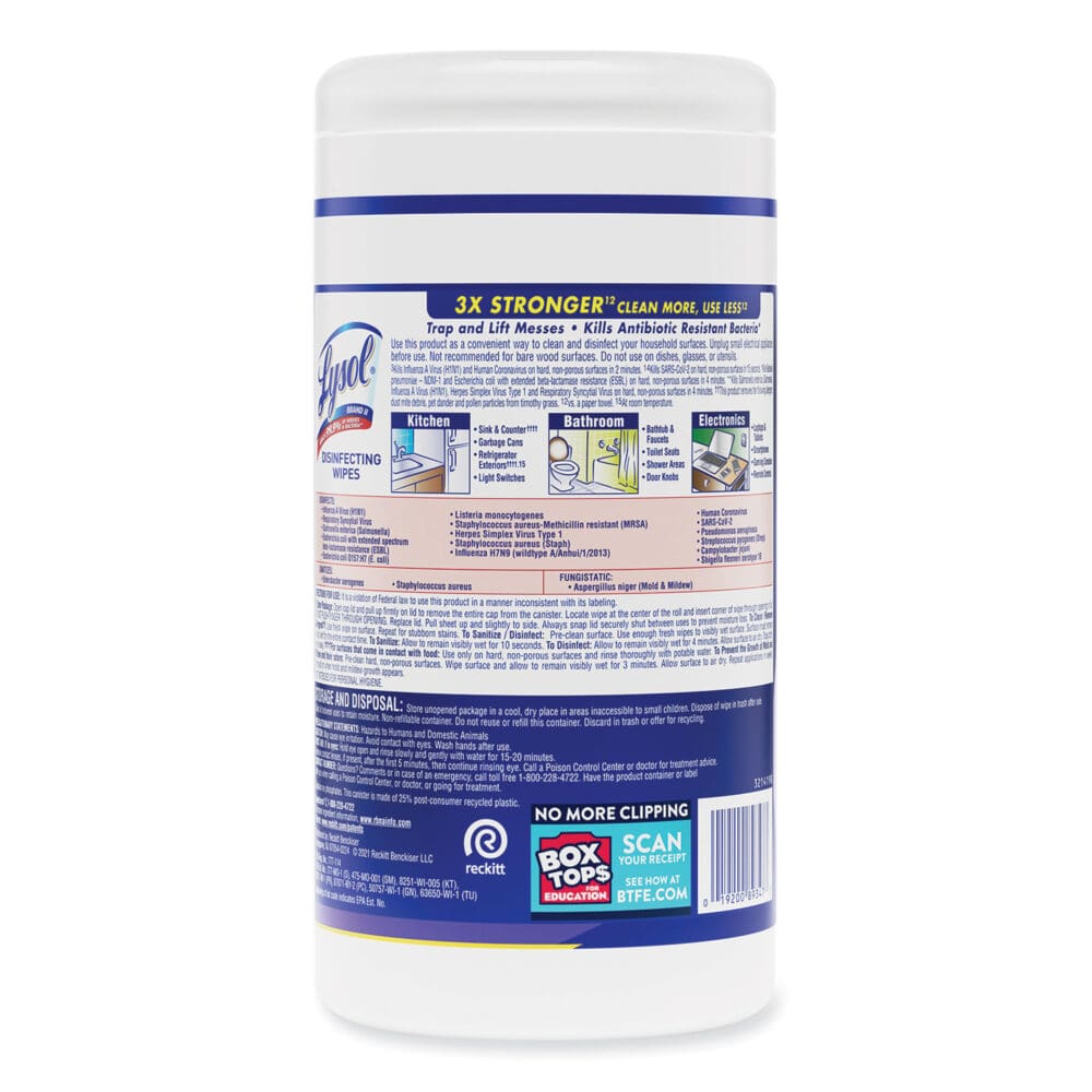 Disinfecting Wipes, 1-Ply, 7 x 7.25, Early Morning Breeze, White, 80 Wipes/Canister, 6 Canisters/Carton - Image 4