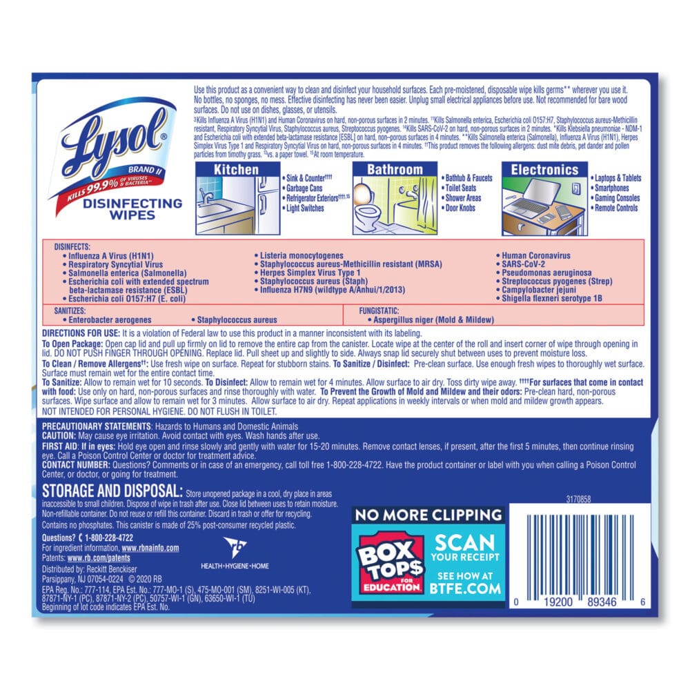 Disinfecting Wipes, 1-Ply, 7 x 7.25, Crisp Linen, White, 80 Wipes/Canister, 6 Canisters/Carton - Image 5
