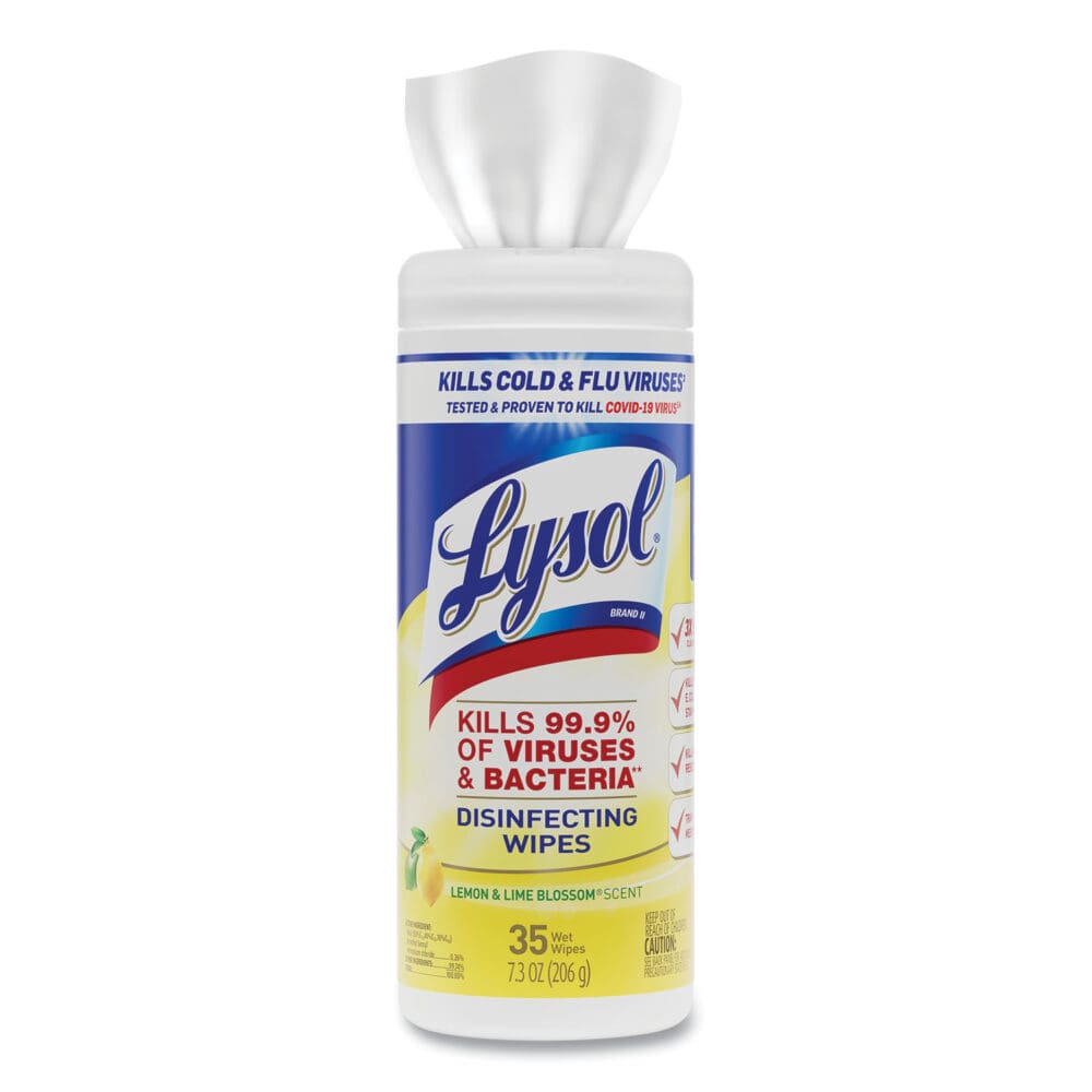 Disinfecting Wipes, 1-Ply, 7 x 7.25, Lemon and Lime Blossom, White, 35 Wipes/Canister - Image 6