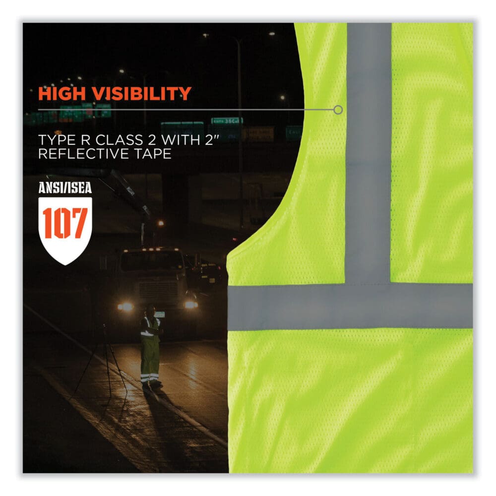 GloWear 8210HL Class 2 Economy Mesh Hook and Loop Vest, Polyester, Small/Medium, Lime, Ships in 1-3 Business Days - Image 2