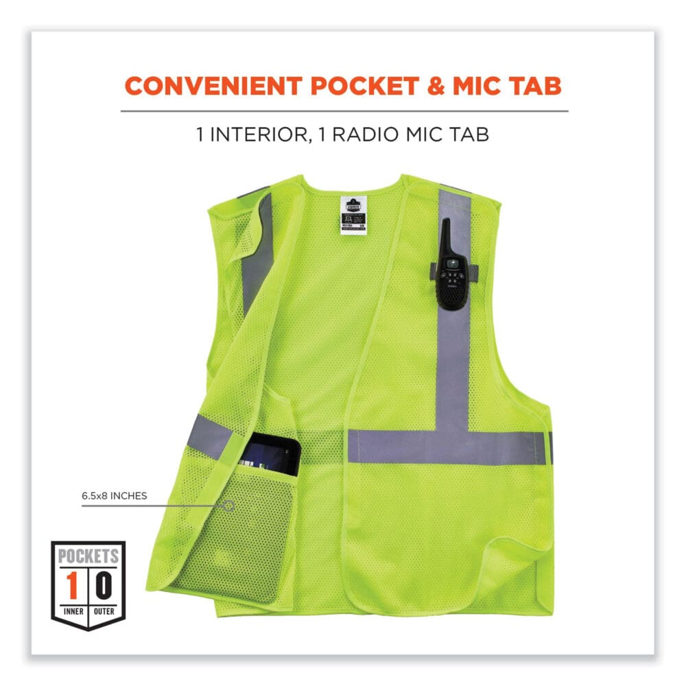 GloWear 8215BA Class 2 Economy Breakaway Mesh Vest, Polyester, X-Small, Lime, Ships in 1-3 Business Days - Image 4
