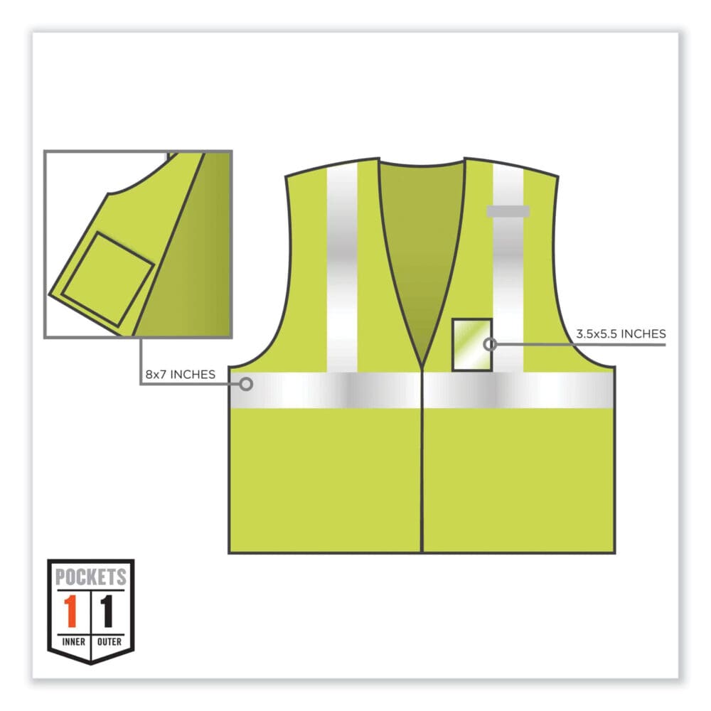 GloWear 8216BA Class 2 Breakaway Mesh ID Holder Vest, Polyester, 4X-Large/5X-Large, Lime, Ships in 1-3 Business Days - Image 3