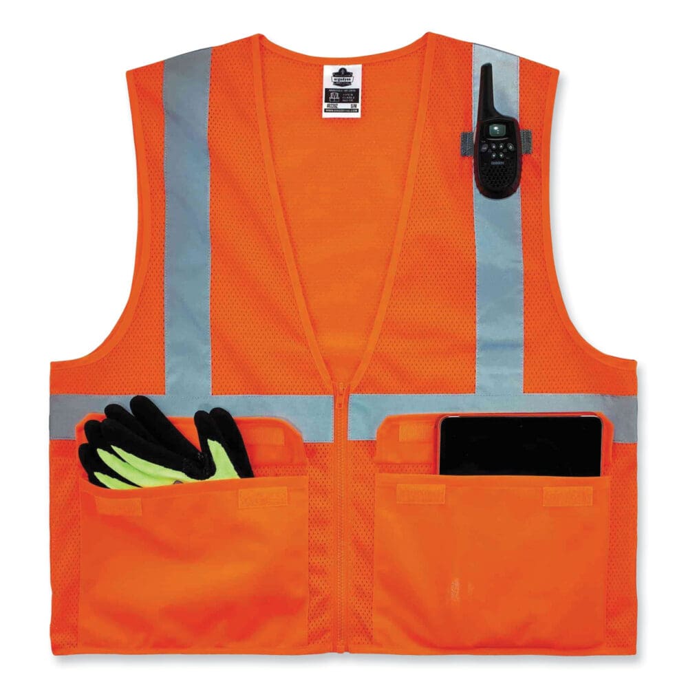 GloWear 8220Z Class 2 Standard Mesh Zipper Vest, Polyester, Small/Medium, Orange, Ships in 1-3 Business Days - Image 4