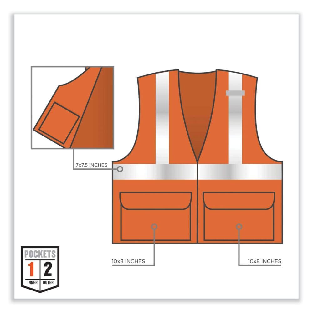GloWear 8220Z Class 2 Standard Mesh Zipper Vest, Polyester, Large/X-Large, Orange, Ships in 1-3 Business Days - Image 3